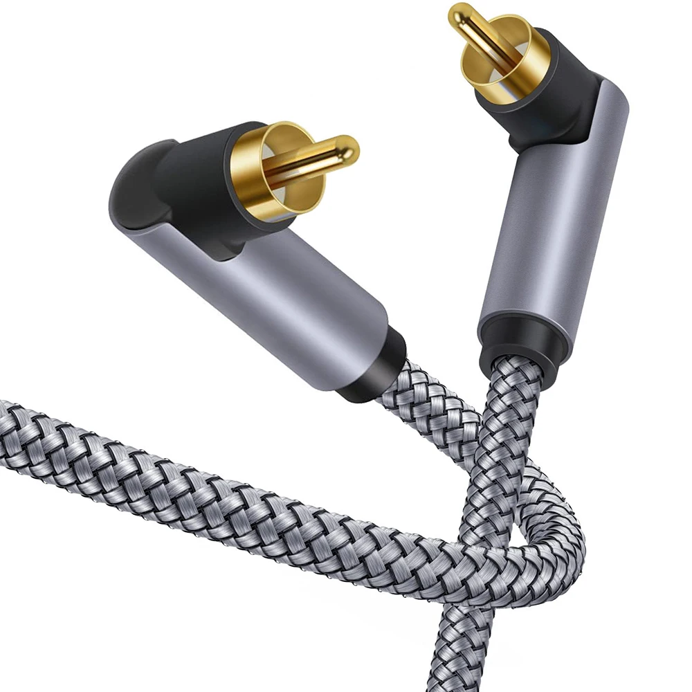 Podwójny kątowy kabel RCA 90 stopni RCA Subwoofer Audio kabel z oplotem kurtka dla głośnik telewizora kabel 1m, 5m, 10m, 15m