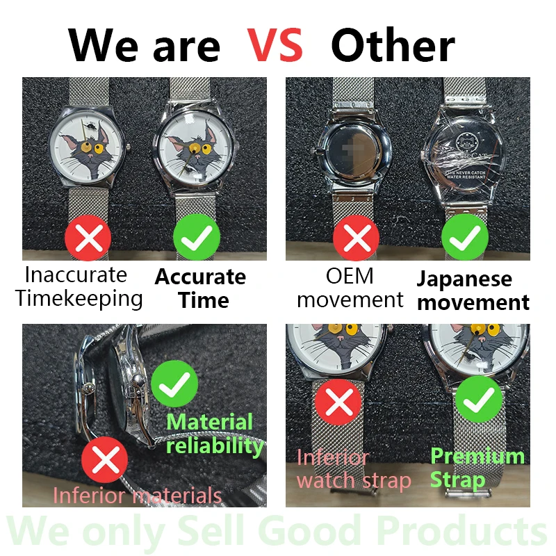Cartoon Watch with Leather Strap Quartz Movement Waterproof & Stylish Design Men Woman Kids