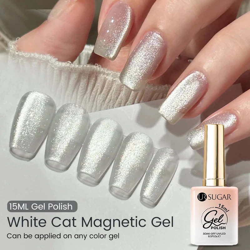 

UR SUGAR 15ml White Cat Magnetic Gel Nail Polish Sparkling Sliver Glitter Semi Permanent Soak Off UV Gel Polish Manicure