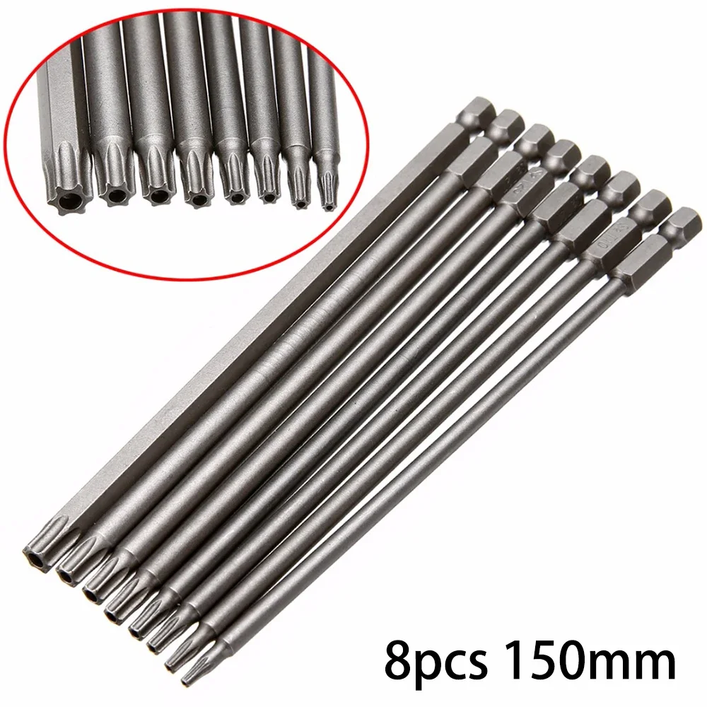 

8Pcs 1/4 Inch Hex Magnetic Torx Screwdriver Bit Set Hand Tool 150MM Extra Long