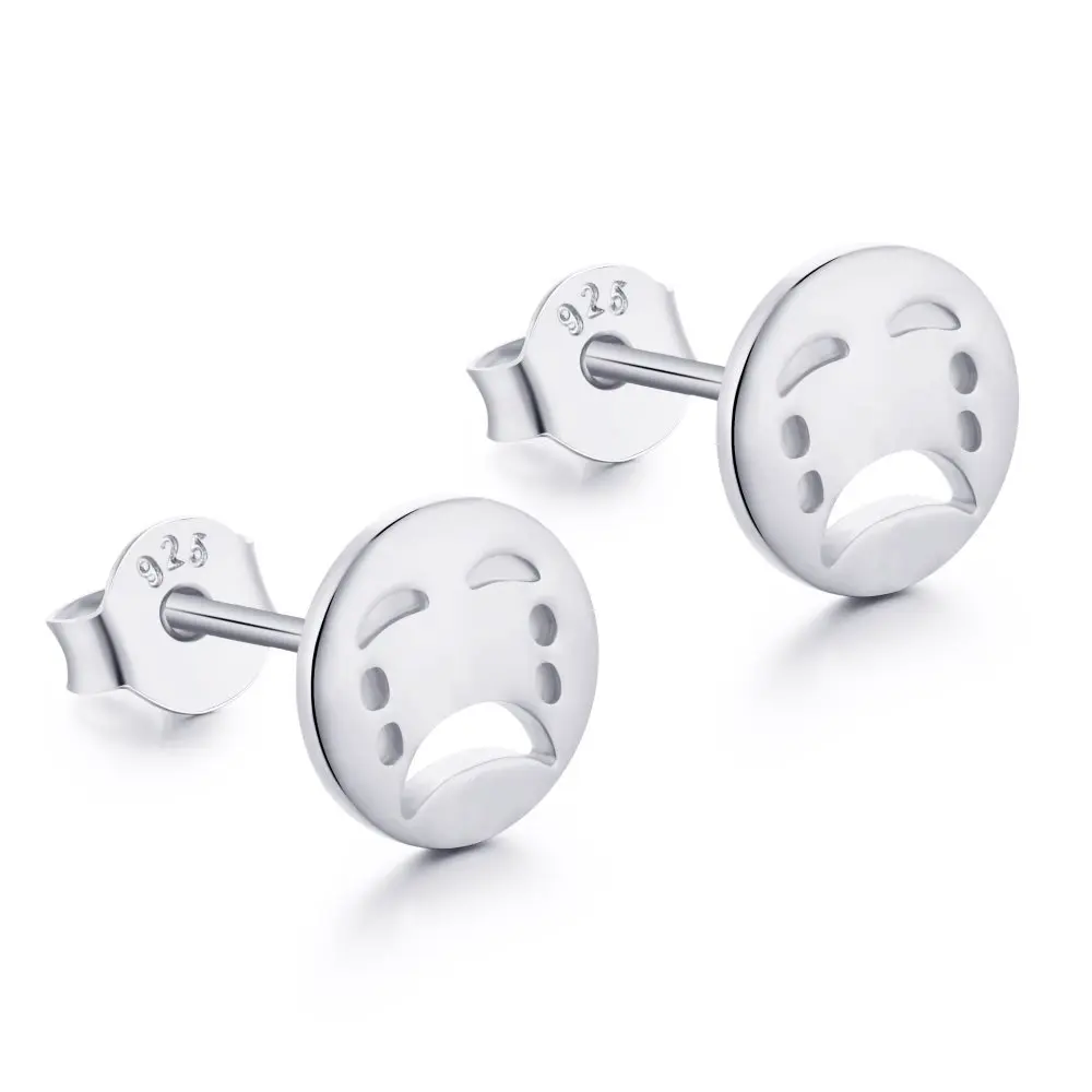 S925 Pure Silver Ear Studs Women's Simple Round Cartoon Expression Pattern Mix and Match Earrings and Earrings