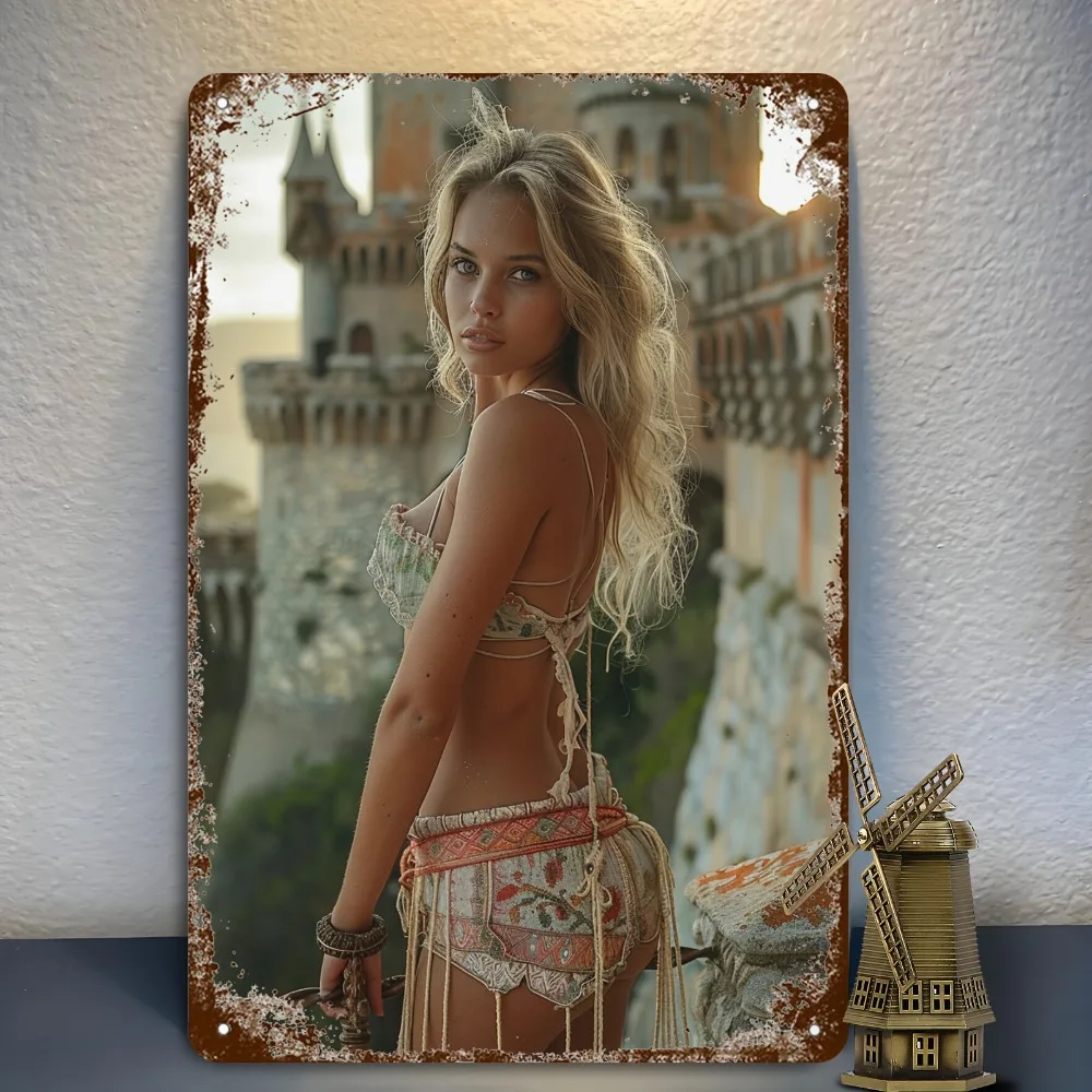 Vintage Metal Wall Art Sign - 8x12 Inch Retro Lady Tin Decor, Unframed Rustic Metal Wall Decor for Bedroom Bar Office, Unique