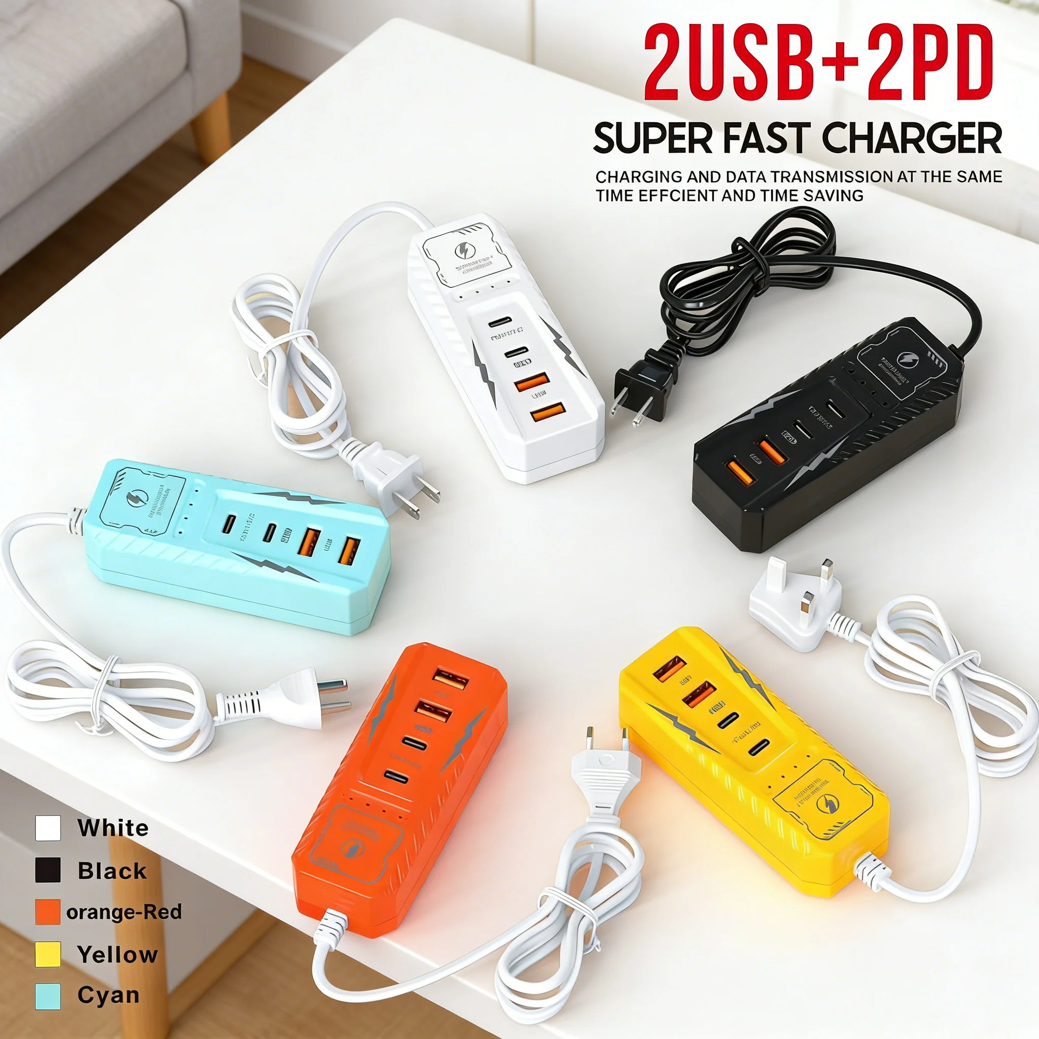 4 Ports USB Type C Fast Charging Wall Charger PD QC3.0 Power