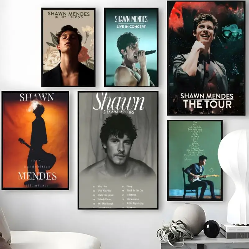 Singer S-Shawn M-Mendes Poster Waterproof Self-Stick Wall Art Stickers, Removable Wall Decor for Living Room and Bedroom