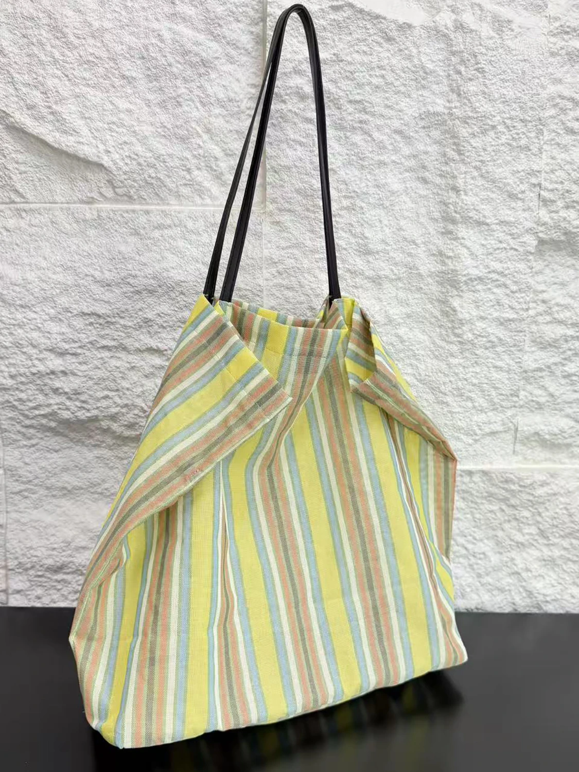 Rainbow Stripes Hobo Underarm Bag Leather Splicing Mesh Tote Bag Single Shoulder Large Bag Women 2026 Fashion Element Color B...