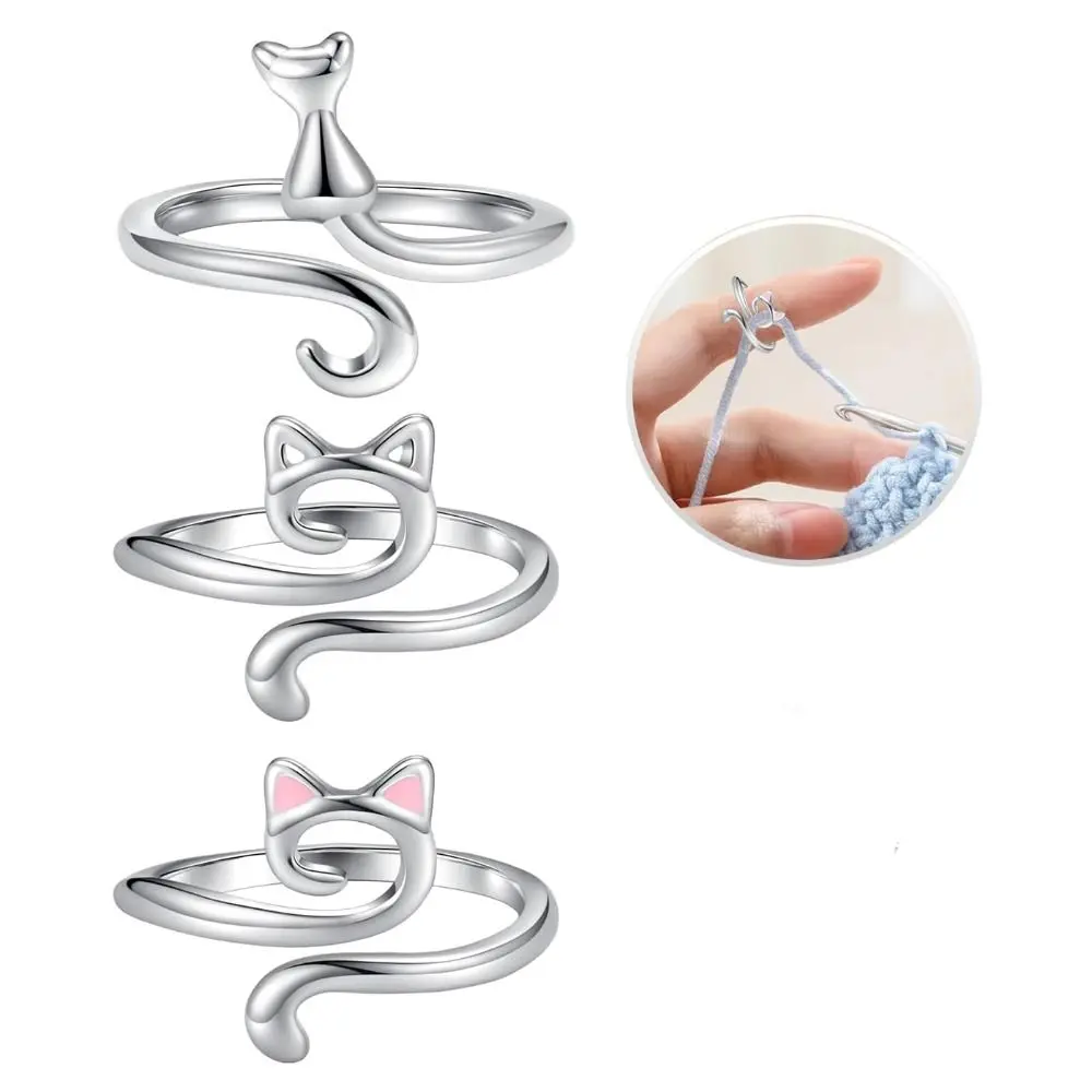 

Alloy Crochet Rings Women Adjustable Sewing Accessories Crochet Tension Ring Silver Household Cat Yarn Guide Ring
