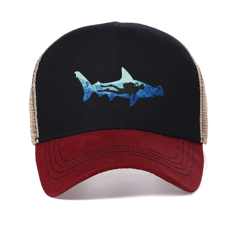 Hammerhead Shark Scuba Diver Diving fishing hat adjustable outdoor sun protection hat net Breathe Baseball Cap