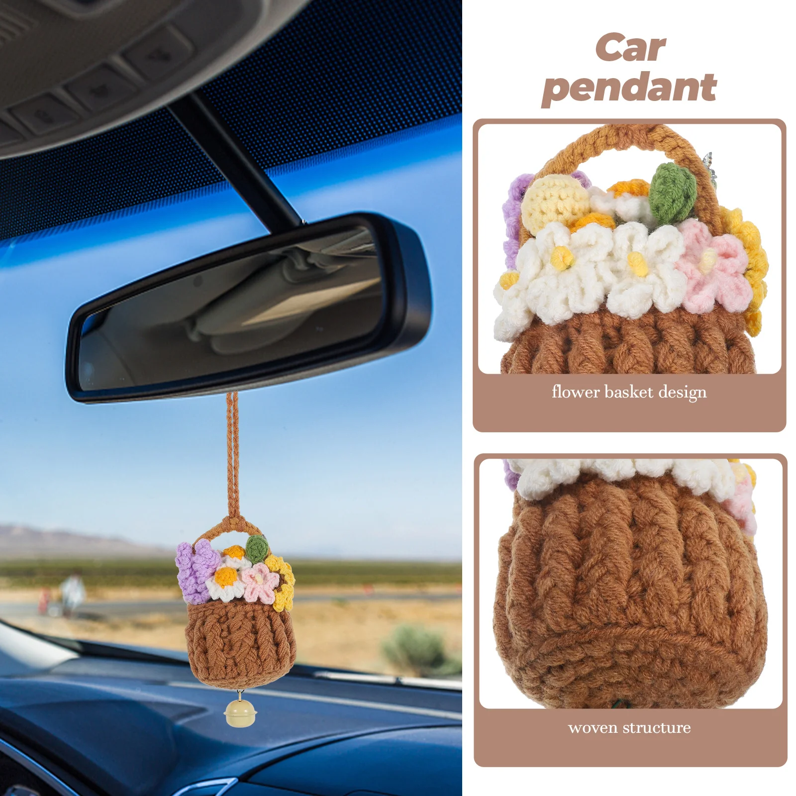 

Car Flower Basket Pendant Hanging Decoration Cute Ornament Decorations Interior Automobile Rearview Mirror Manual
