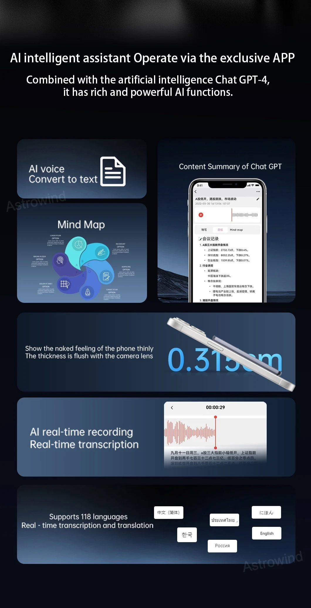118 Languages 64GB Memory Audio Recorder 400ma Lectures Meeting AI Voice Recorder Device for Magnetic Attachment iPhone