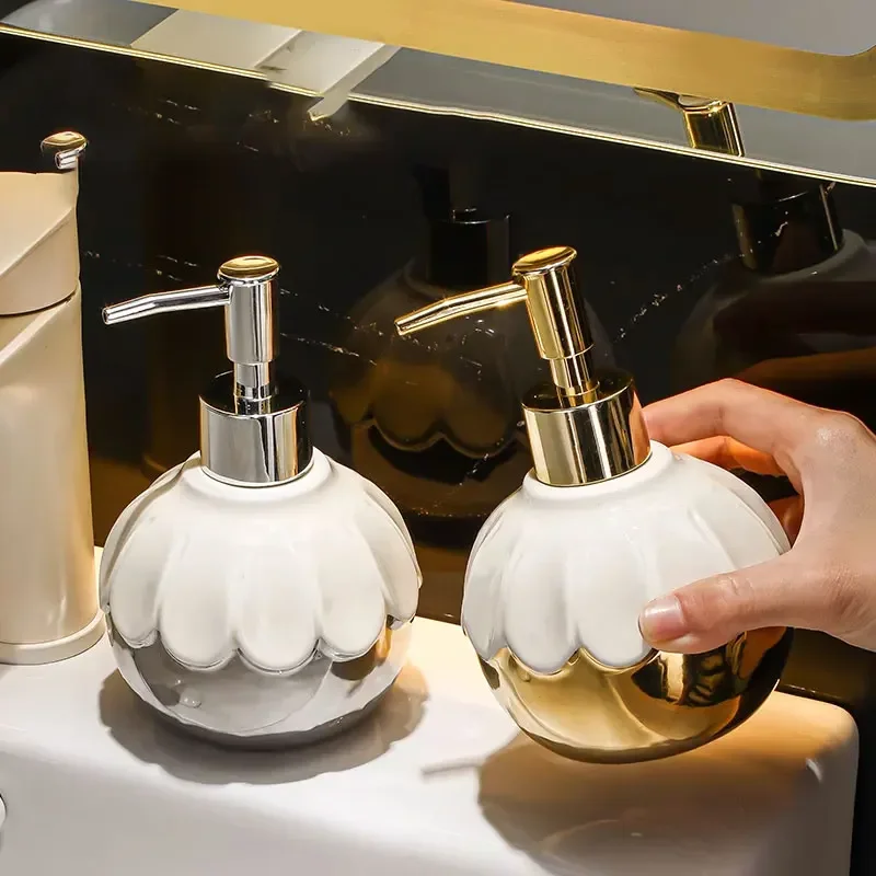Botella desinfectante de manos de cerámica de 350ml, botella de prensa de loción de gel de ducha para el hogar y el Hotel, dispensador de champú de jabon