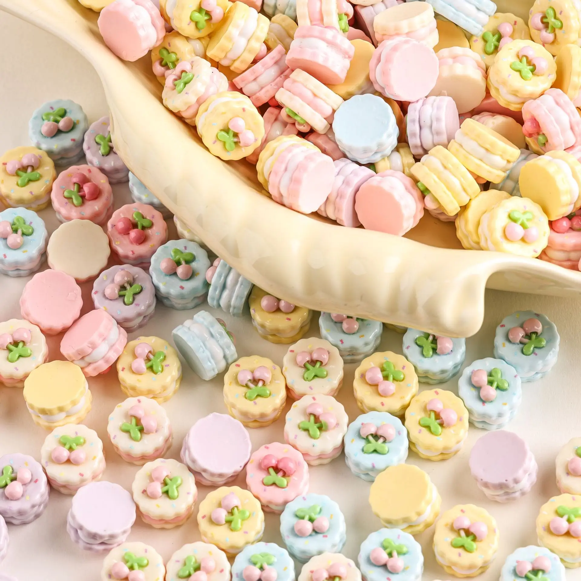 10pcs Mini Cake Macaron Cherry Cake Model Food Toy DIY Refrigerator Sticker Hair Clip Materials Resin Accessories