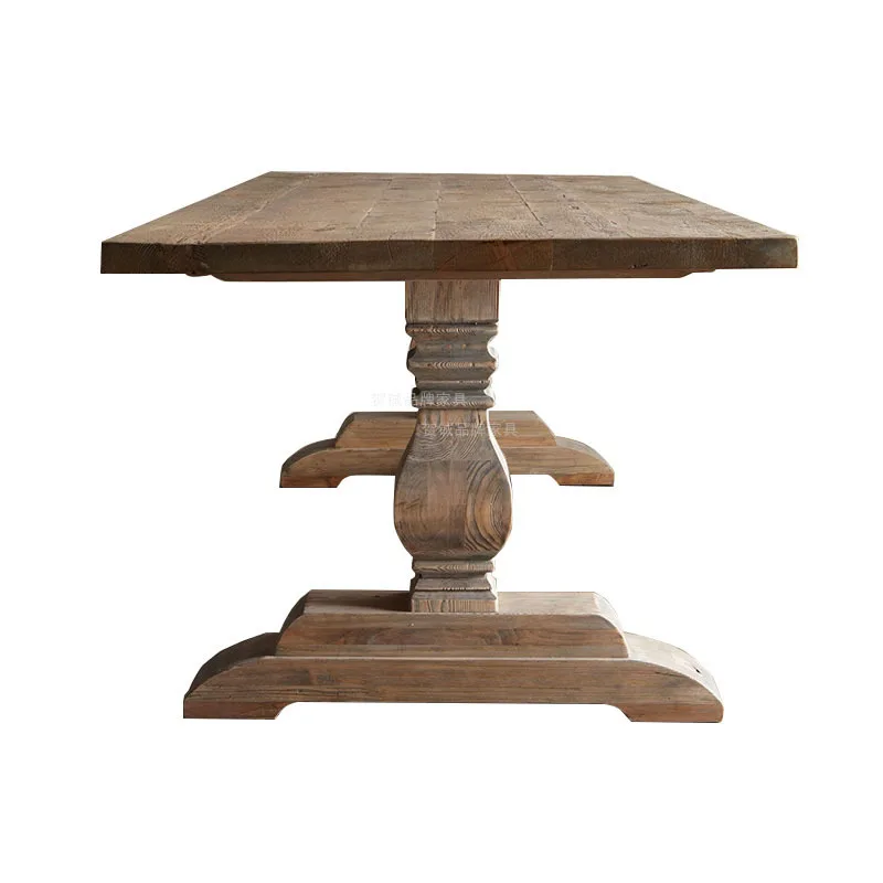 

American country oak long dining table, French retro, old-fashioned, dining table and chair combination, villa clubhouse