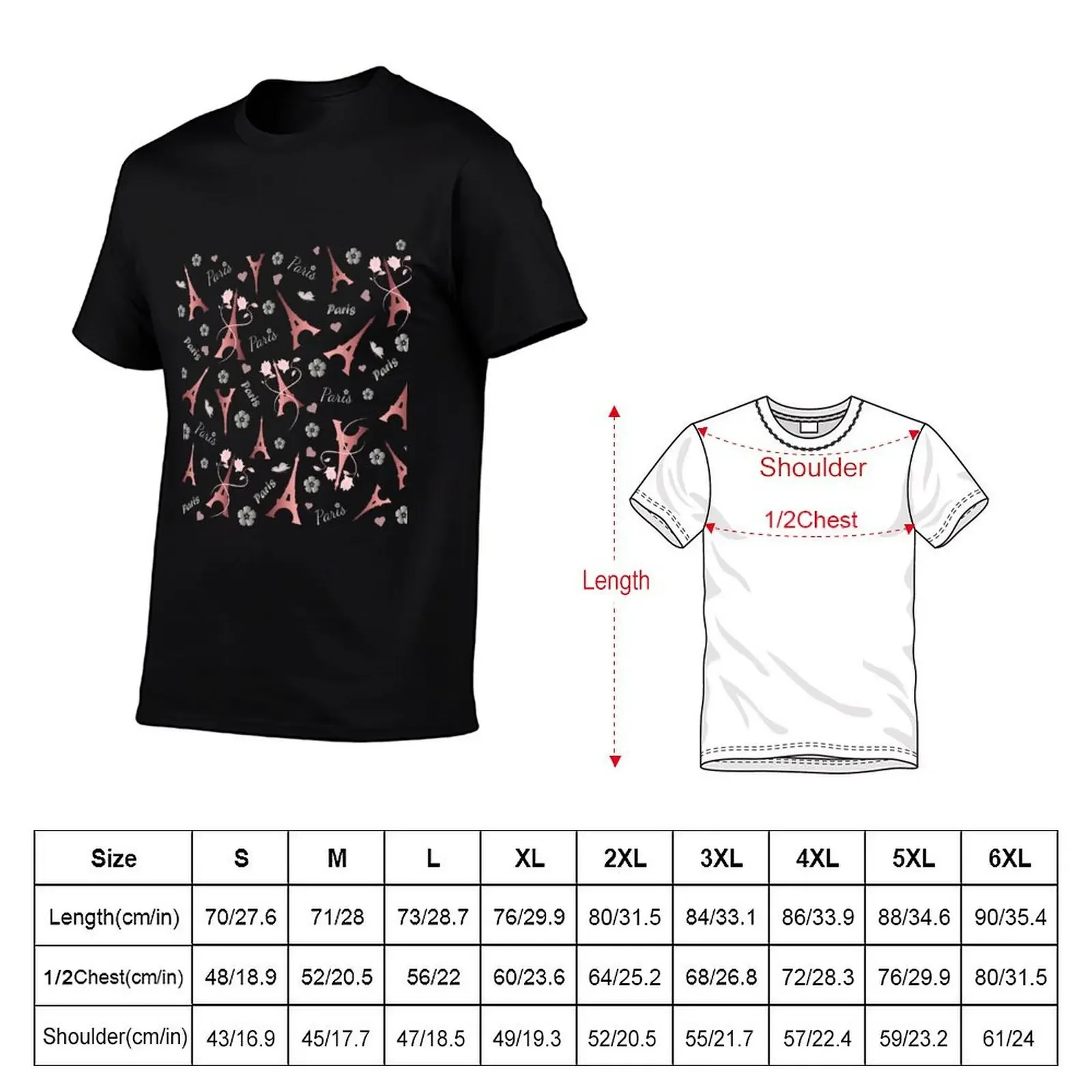 Rose Gold Paris Eiffel Tower Pattern T-Shirt plus size tops quick-drying custom t shirt mens clothing