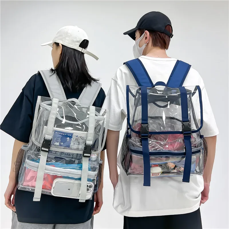 2026 Clear PVC Backpack for Students Large Capacity Transparent Travel Tote with Flip-top Closure Waterproof Gym & School Bag