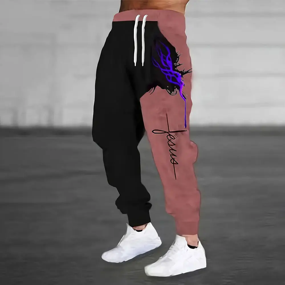 شتاء جديد سميكة بناطيل تدفئة موضة ثلاثية الأبعاد نمط هندسي مطبوعة Sweatpants الرجال فضفاض عادية جيب الرباط Sweatpants