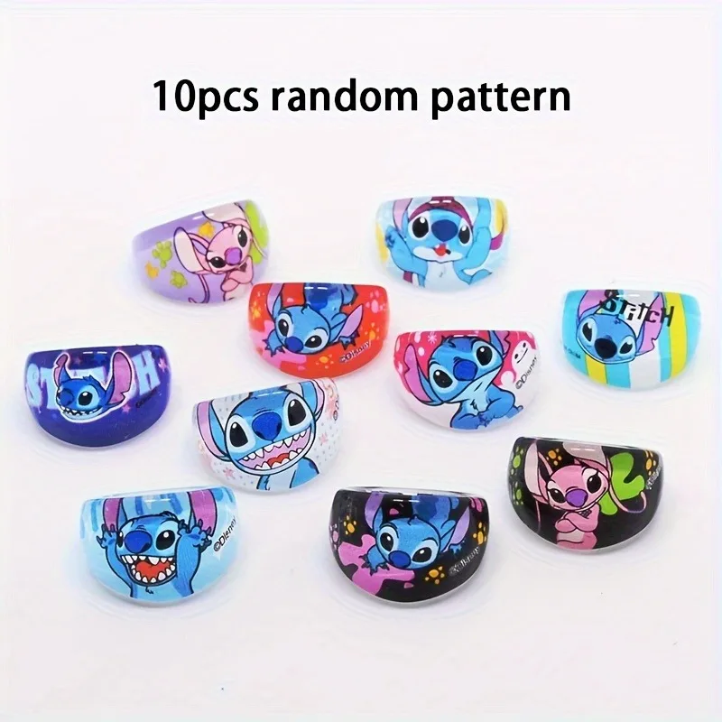 10pcs Disney Stitch Ring Cartoon Stitch Printed Acrylic Children\'s Ring, Children\'s Party Gift