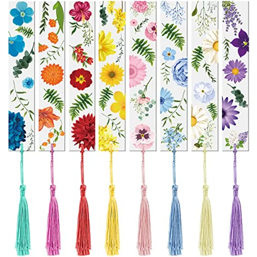 

8 Sets Flower Acrylic Bookmarks for Reading Women Transparent Acrylic Cute Floral Bookmarks with Colorful Tassels Gift for Wome