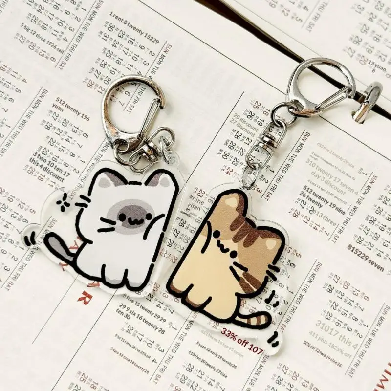 1Pair Cute Cat Keychain Pendant Acrylic Matching Couple Backpack Bag Charm Accessory For Women Men Gift