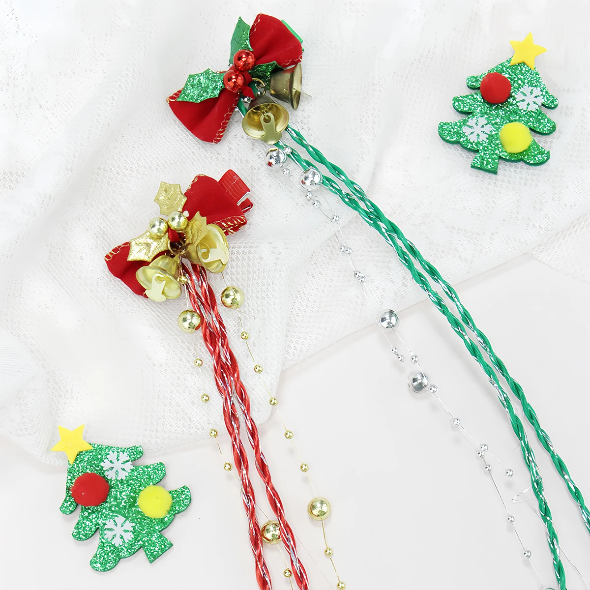 

Рождественские заколки Holly & Bell & Bow, заколка из бисера, набор заколок для парика, красный/зеленый рождественский аксессуар для волос с косой