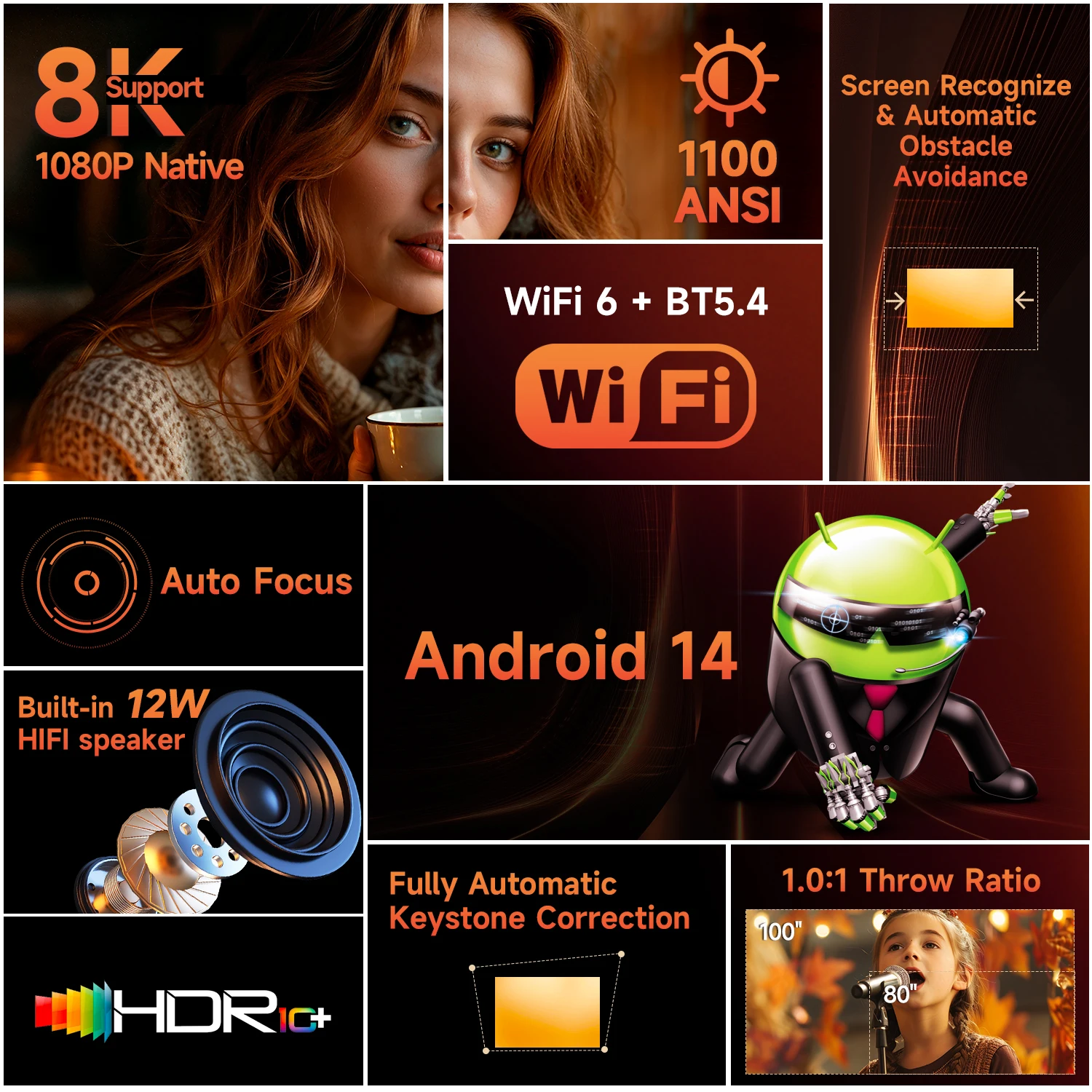 Magcubic HY450MAX Tragbarer Outdoor-Projektor 1100ANSI 1080P Autofokus 8K-Unterstützung Android 14 WiFi6 Beam Mini-Projektor – Detail 4