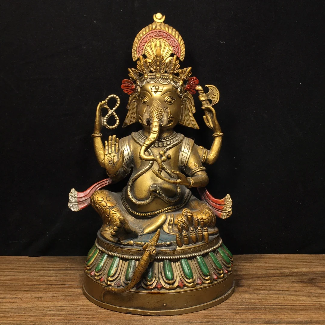 Copper Statue  Tibet Buddhism Paintings Bronze Ganapati Ganesh Lord Ganesha Elephant Buddha Statue