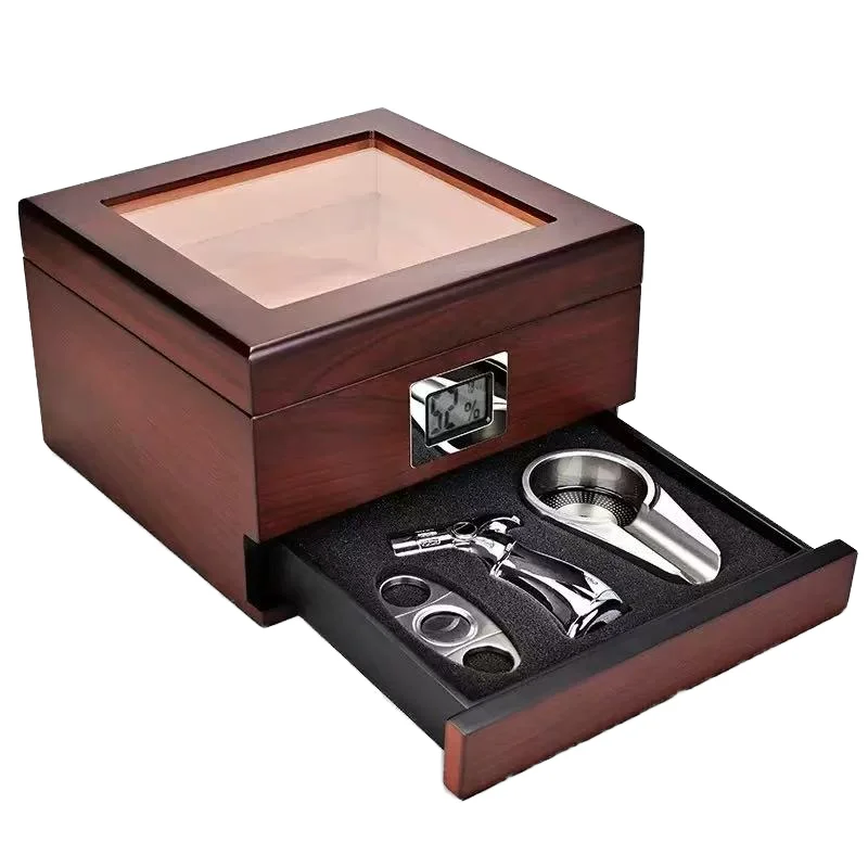 Spain Cedar Wood Piano Paint Large Capacity Cuban Cigar Case Humidor Set Classic Design Lacquer Technics Accessories Included view 3