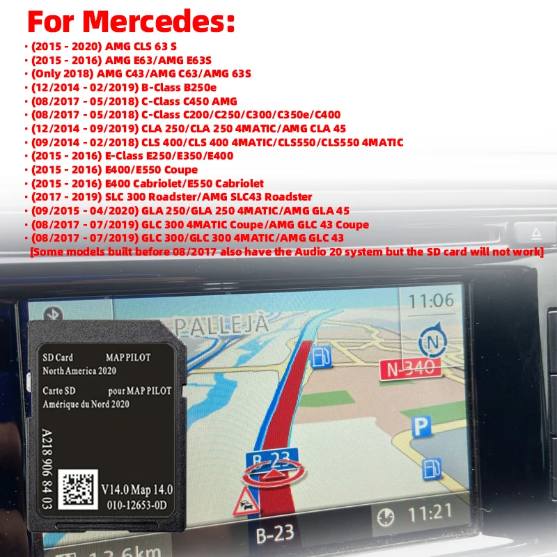 for Mercedes AMG C-Class CLA Car SD Memory Card A2189068403 V14 Full Version 2020 North America Maps GPS Garmin Navigation