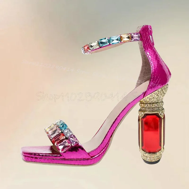 Colorful Crystal Decor Strange Style Heels Open Toe Sandals Back Zipper Women Shoes Novel Party Banquet 2026 Zapatos Para Mujere