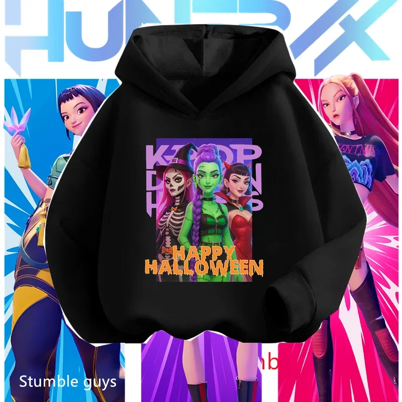 بدلة رياضية للأولاد من Kpop Demon Hunters، سويت شيرت للهالوين ناعم ودافئ ولطيف مطبوع عليه الرسوم المتحركة، بلوفر مريح ​