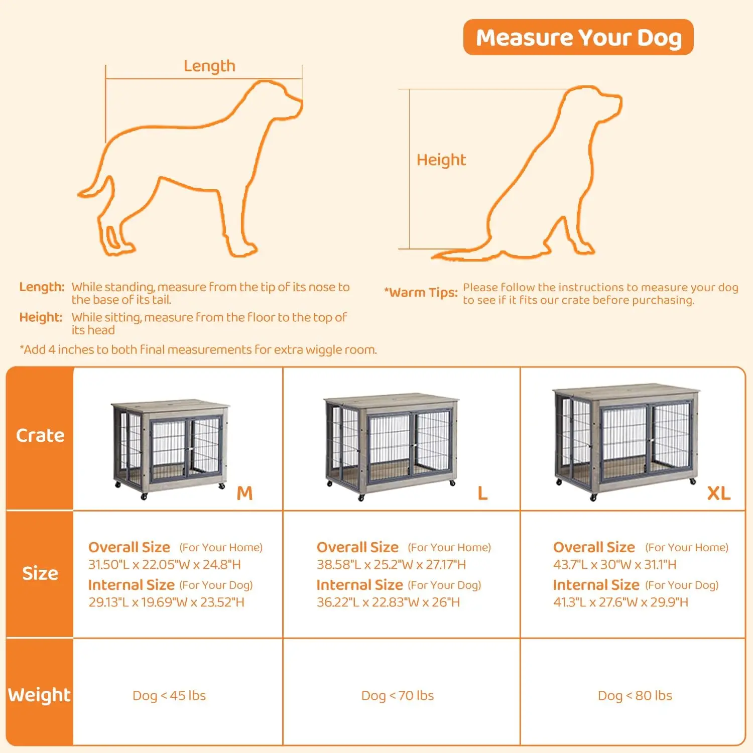 Furnitur peti anjing IchbinGo, Meja kayu, kandang anjing 38.5 "dengan 3 pintu, bukaan atas Flip-up dan roda, hewan peliharaan dekoratif