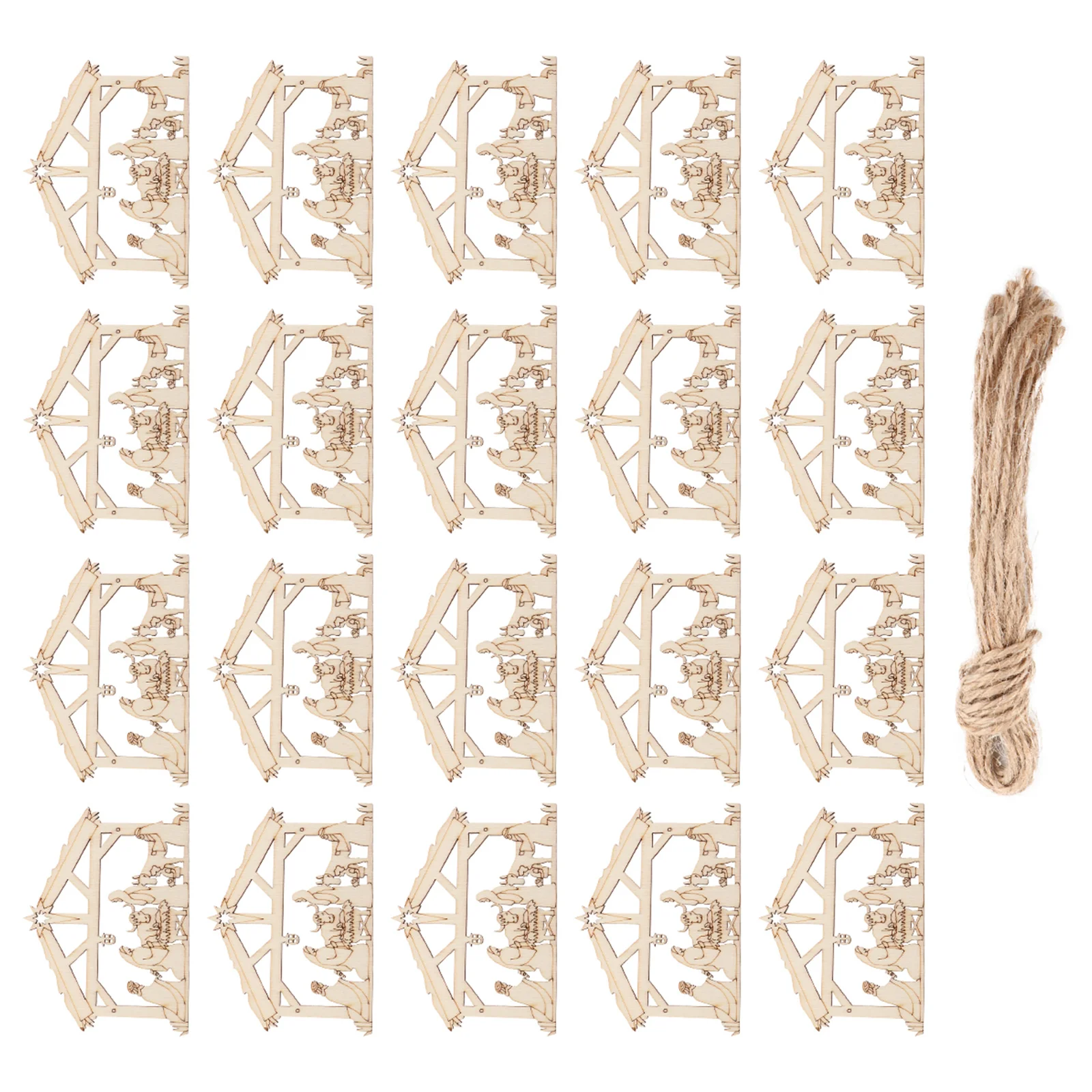 

50pcs Wooden Hanging Ornaments Natural Wood Slice Cutouts For Christmas Tree Diy Craft Kit Nativity Scene Manger Ornament