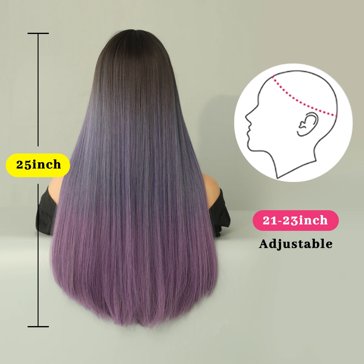 Long Straight Synthetic Wigs Purple Ombre Wigs with Bangs for Women Use for Cosplay Daily Lolita Natural Hair Heat Resistant