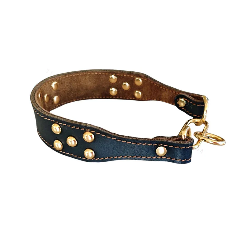 Soft Top Layer Cowhide Mushroom Nail Rivet Pet Collar Widened Genuine Leather Dog Collar For Greyhound Labrador Bulldog