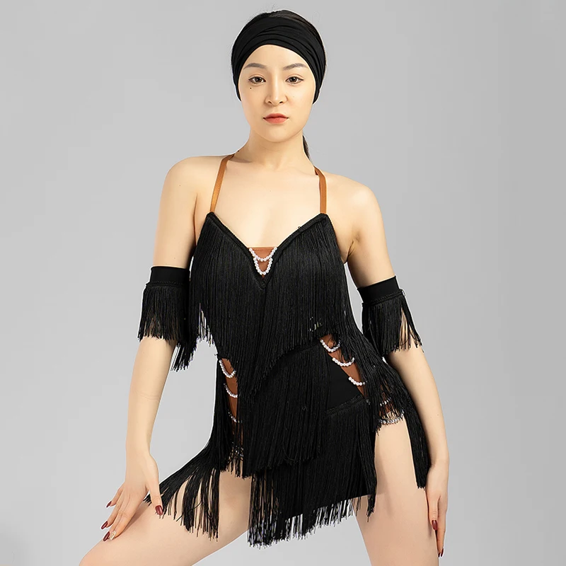 

Fringe Latin Dress Women Sexy Competition Dress Samba Outfit Black Salsa Clothing Backless Stage Costume Tango Dancewear DL9218