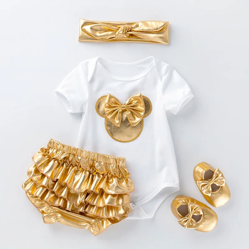 Barboteuse à manches courtes pour bébé fille, costume de batterie pour nouveau-né, vêtements d\'anniversaire d\'un an, haut pour enfants, combishort