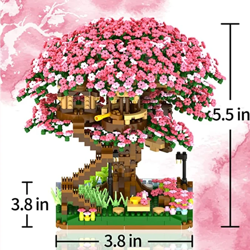 Cherry Blossom Tree House Building Kit, Cena Original, Música, Árvore dos Desejos, Sinfonia, Sakura, 1500pcs