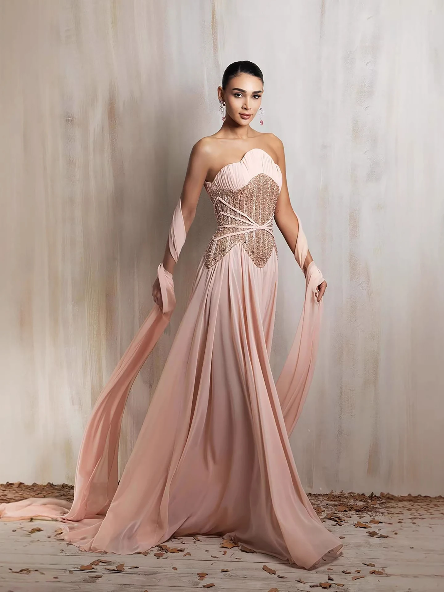 luxury designer dresses with premium fabrics Luxury Vichitra Silk Gown Set Embroidered Party Wear Women