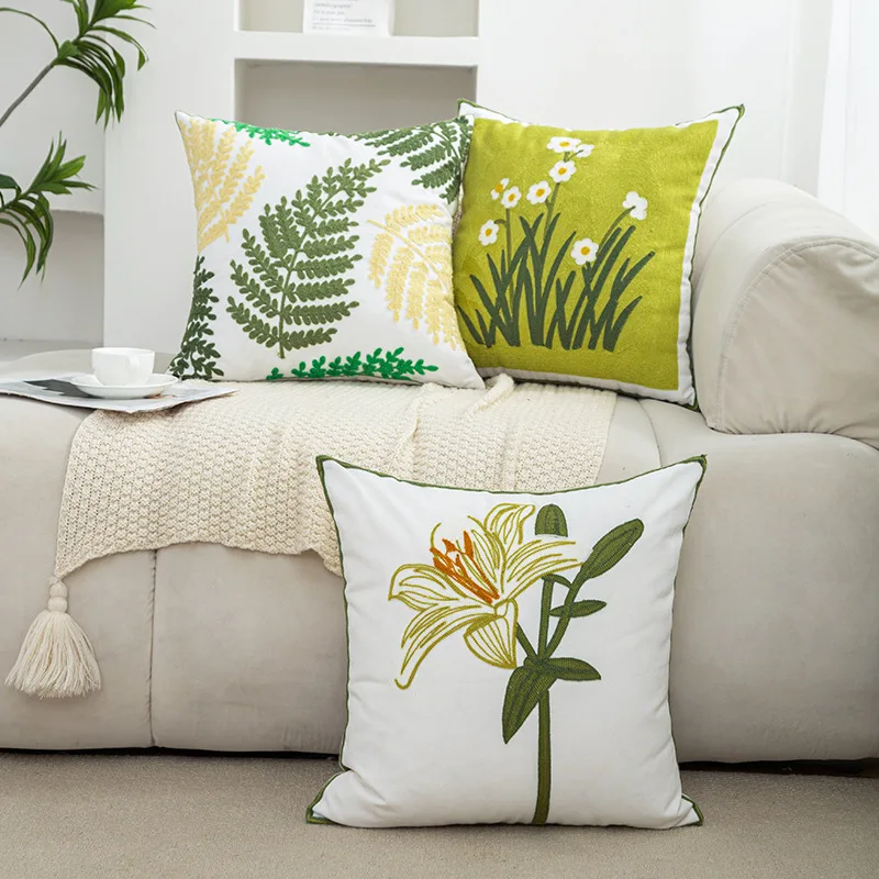 

45x45cm Throw Cushion Cover Modern Simple Celebrity Flower Embroidery Throw Pillow Living Room Sofa Bedroom Pillow Case Cover