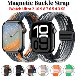 Nylon Braided Loop Strap For Apple Watch 11 10 42mm 46mm 9 8 7 45mm 41mm Ultra 3 2 49mm Magnetic Buckle Bracelet iWatch 6 5 4 SE