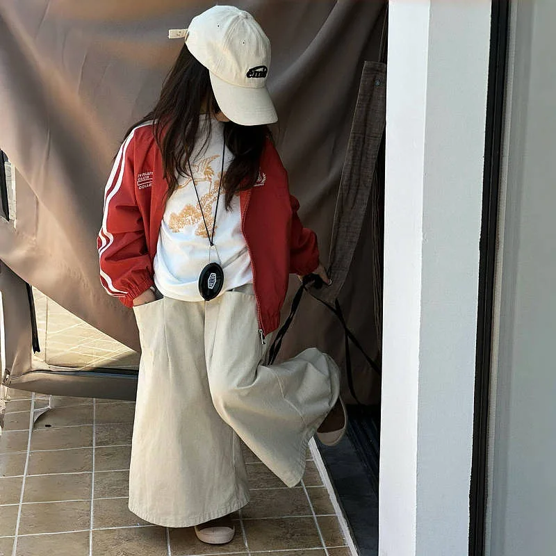 Girls Pants 2024 Autumn New Childrens Clothes Korean Style Girl Baby Foreign Style Loose Straight Leg Pants Casual Simple Daily image 3