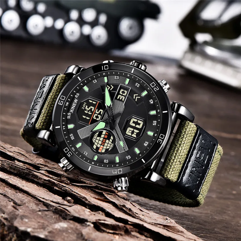 Cronografo da uomo di grande marca orologi studenti ragazzi moda cinturino in Nylon Dual Time Army orologio sportivo multifunzione Relogio Masculino