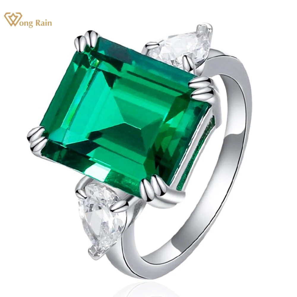 Wong Rain 100% 925 Sterling Silver 12*14 MM Emerald High Carbon Diamonds Gemstone Ring for Women Fine Jewelry Anniversary Gifts