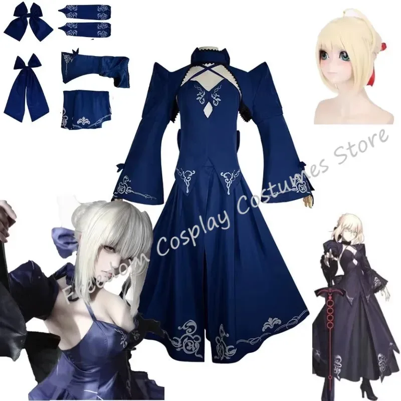 

qq28LQSBluu Alter Fate Saber костюм парик Arutoria Pendoragon косплей Хэллоуин карнавальный наряд праздничное платье