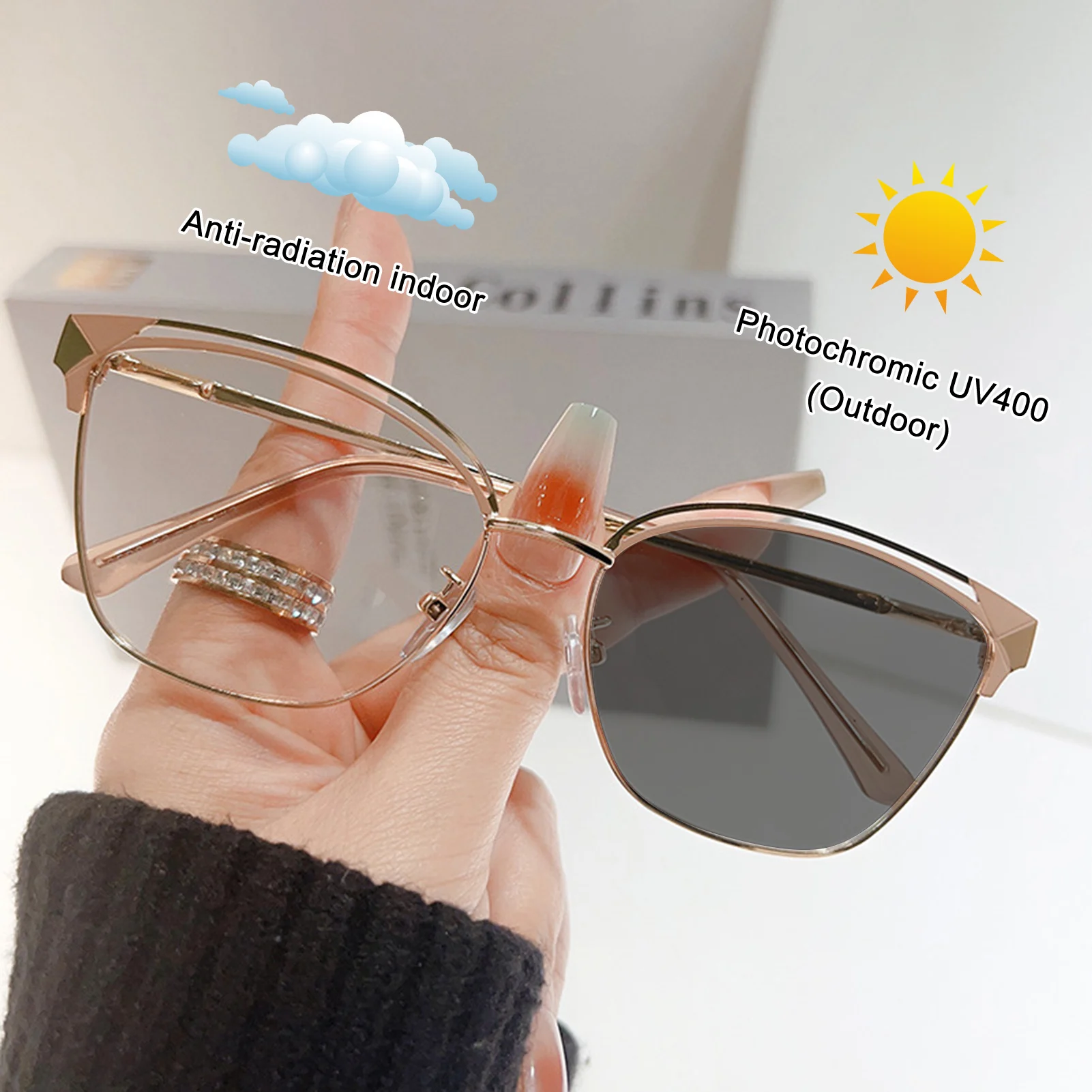 Anti Blue Light Photochromic Glasses Reduce Headache Filter UV Rays HD Lens Glasses for Computer/Phone Screen Eye Protection