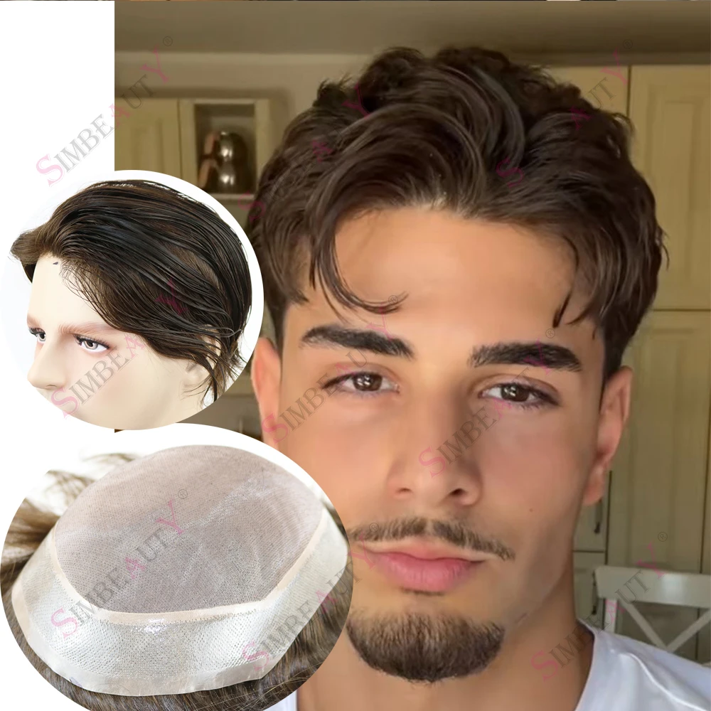 

Светло-коричневый блондин, моно-кружевная система из искусственной кожи, мужской парик из 100% натуральных человеческих волос, мужской парик, капиллярный протез для мужчин, выпадение волос