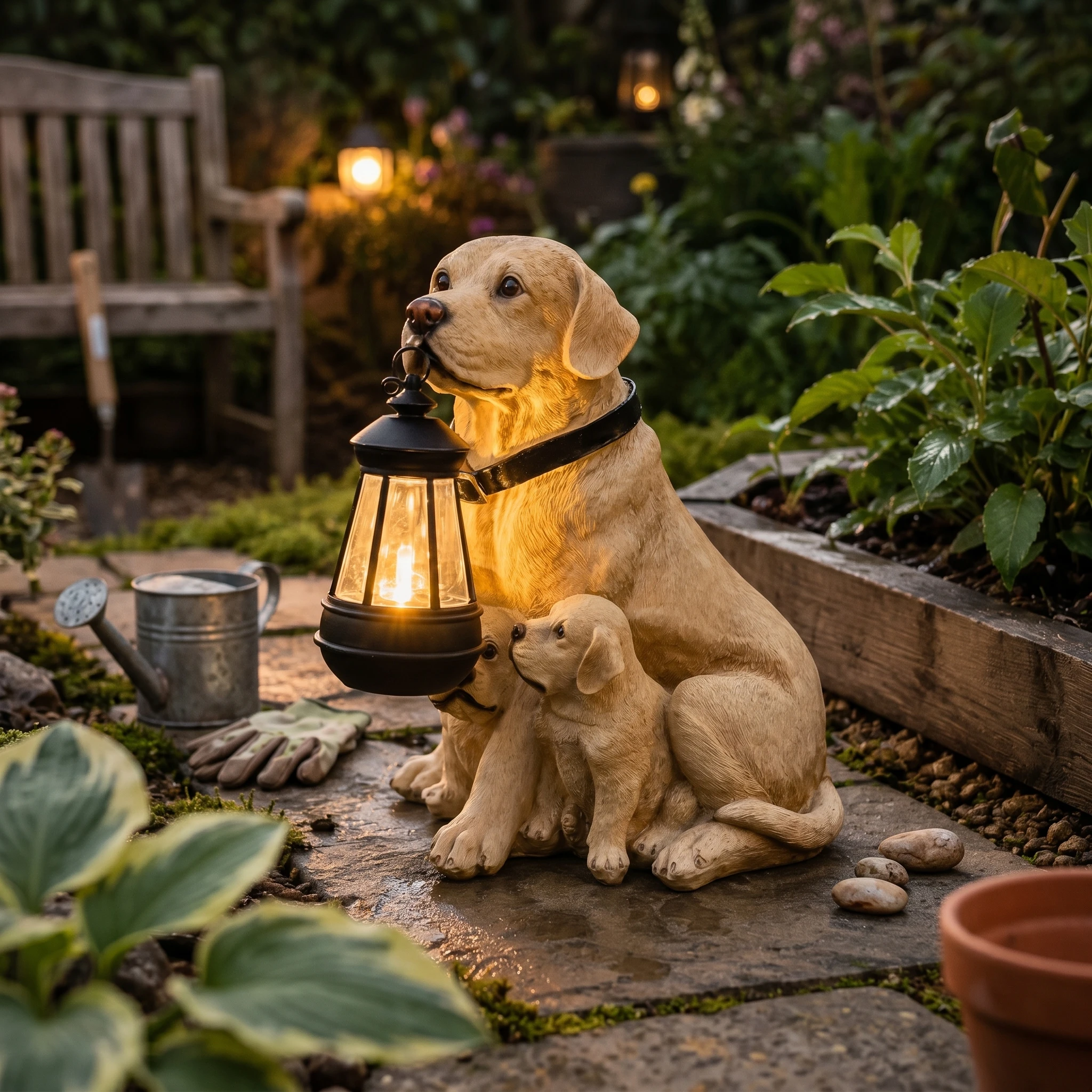 Solar Dog Garden Statue Weather Resistant Solar Dog Lantern Yard Ornament Hand Painted Look for Entrance