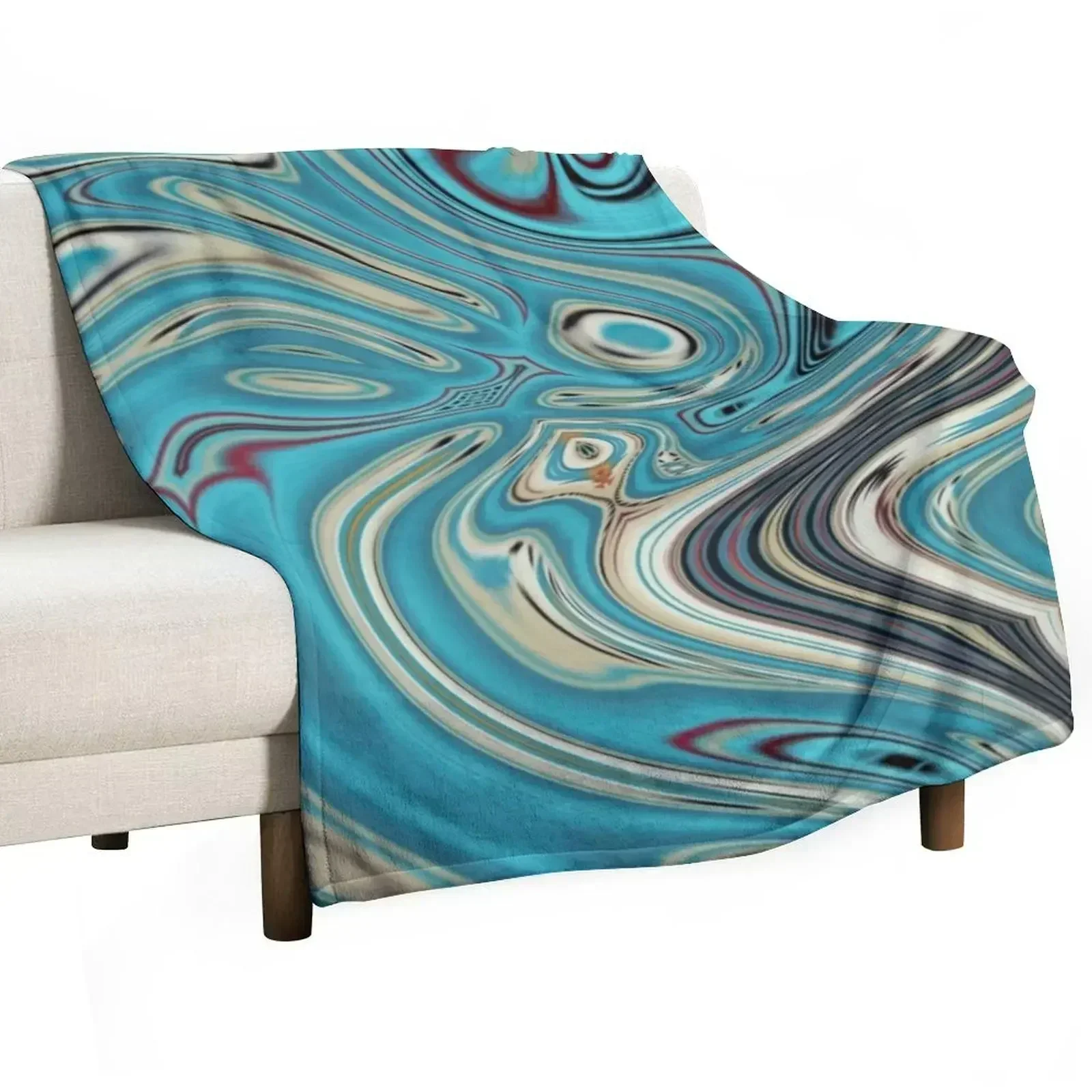 abstract teal turquoise marble swirls mid century modern Throw Blanket Hairy Nap Furry Blankets