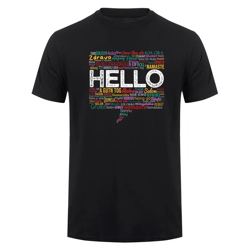 Start with Hello Different World T Shirt Graphic Language Learning Teacher T-shirt Vintage Cotton Short Sleeve Tops DY-414