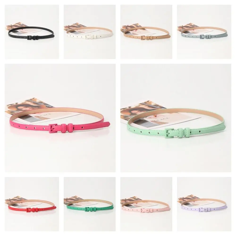 الكلاسيكية الأنيقة لون الحلوى حزام بولي Leather الجلود خمر حزام خصر رفيع قابل للتعديل مربع مشبك فستان حزام الجينز الديكور