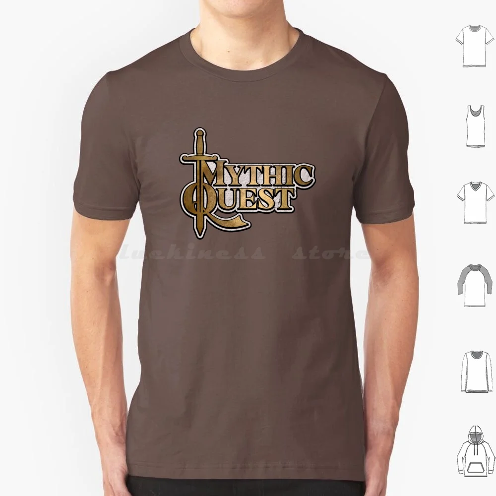 Camiseta com Logo Mythic Quest em Algodão para Homens e Mulheres, Impressão DIY, Série de TV Mythic Quest, Comédia, Geek, Nerd, Gamer, Espada 3D em Latão